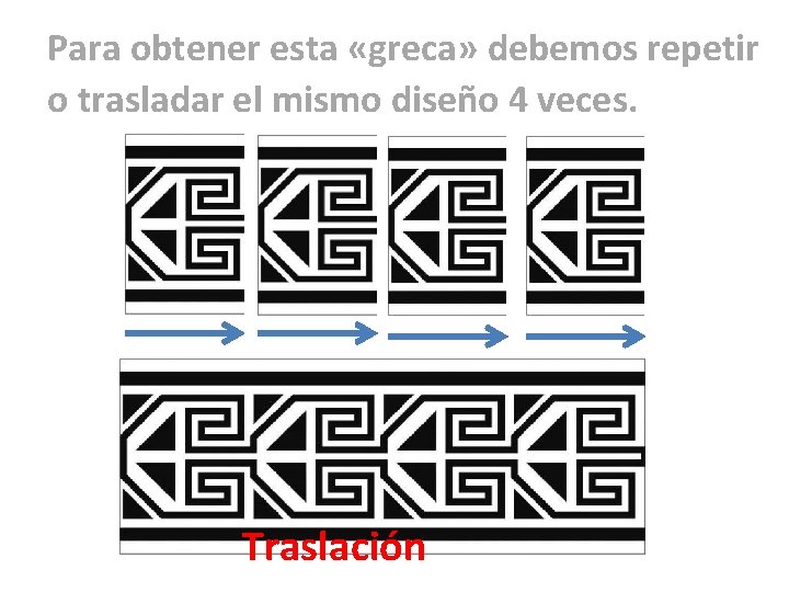 Para obtener esta «greca» debemos repetir o trasladar el mismo diseño 4 veces. Traslación