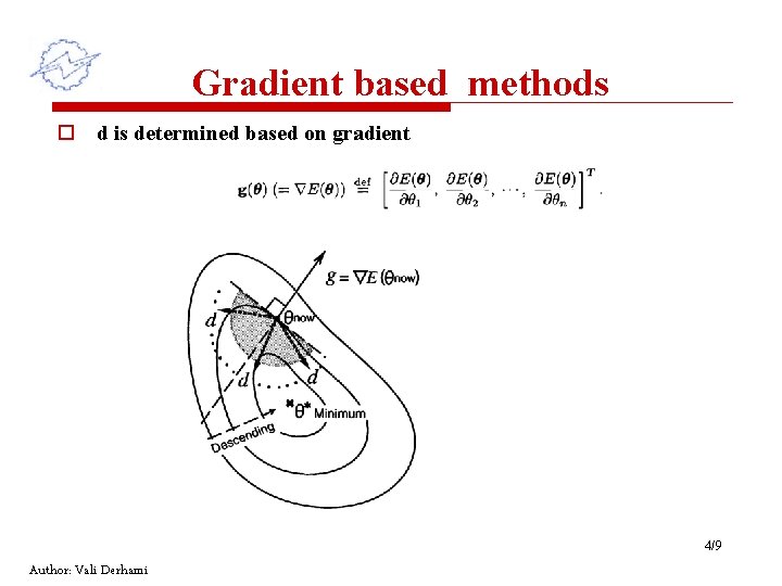 Gradient based methods o d is determined based on gradient 4/9 Author: Vali Derhami