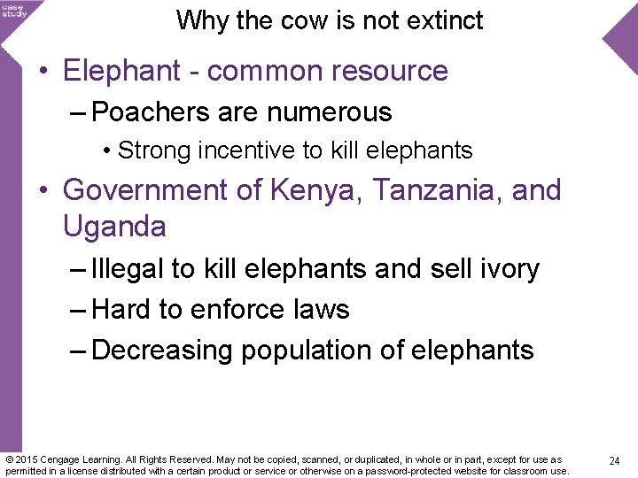 Why the cow is not extinct • Elephant - common resource – Poachers are