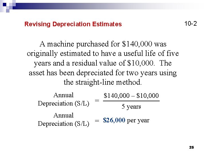 Revising Depreciation Estimates 10 -2 A machine purchased for $140, 000 was originally estimated