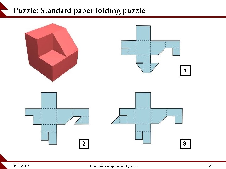 Puzzle: Standard paper folding puzzle 1 2 12/12/2021 3 Boundaries of spatial intelligence 23