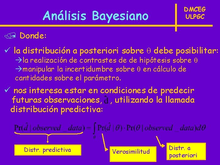 Análisis Bayesiano DMCEG ULPGC / Donde: ü la distribución a posteriori sobre debe posibilitar: