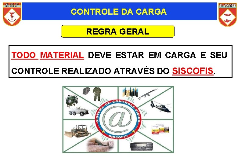 CONTROLE DA CARGA REGRA GERAL TODO MATERIAL DEVE ESTAR EM CARGA E SEU CONTROLE