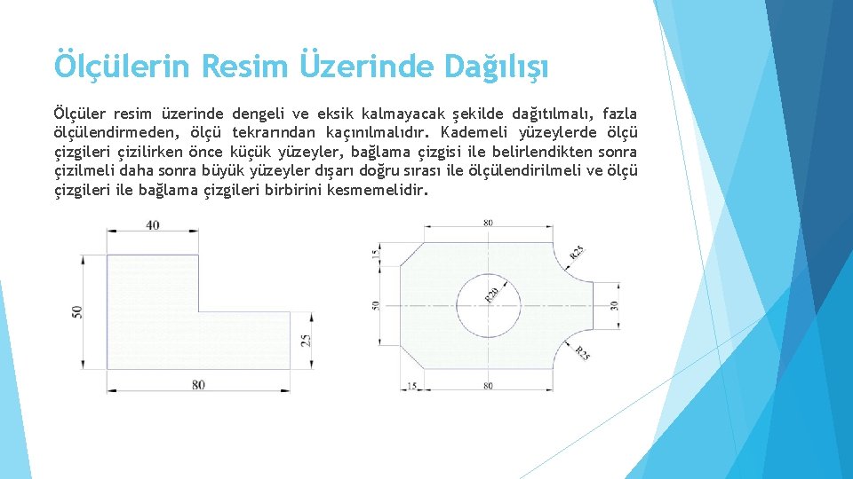 Ölçülerin Resim Üzerinde Dağılışı Ölçüler resim üzerinde dengeli ve eksik kalmayacak şekilde dağıtılmalı, fazla