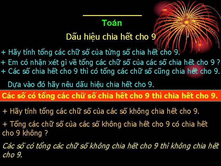 Toán Dấu hiệu chia hết cho 9 + Hãy tính tổng các chữ số