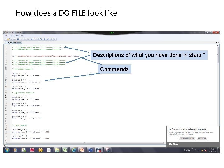 How does a DO FILE look like Descriptions of what you have done in