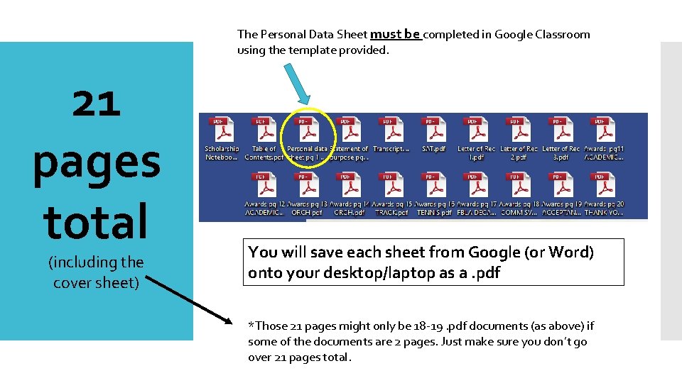 The Personal Data Sheet must be completed in Google Classroom using the template provided.