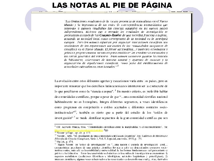 LAS NOTAS AL PIE DE PÁGINA 