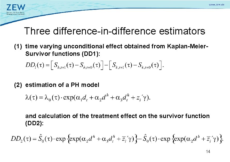 Three difference-in-difference estimators (1) time varying unconditional effect obtained from Kaplan-Meier. Survivor functions (DD
