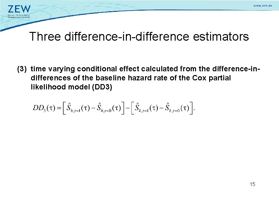 Three difference-in-difference estimators (3) time varying conditional effect calculated from the difference-indifferences of the