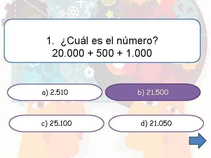 1. ¿Cuál es el número? 20. 000 + 500 + 1. 000 a) 2.