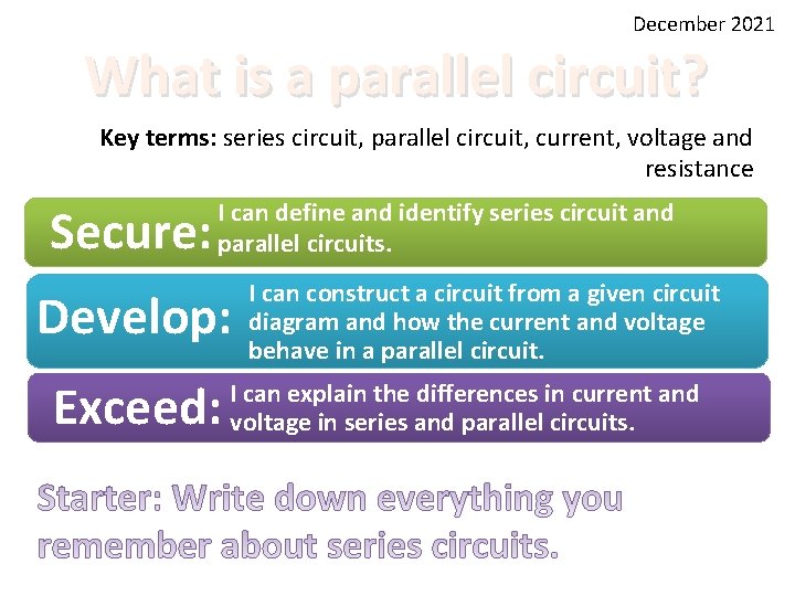 December 2021 What is a parallel circuit? Key terms: series circuit, parallel circuit, current,