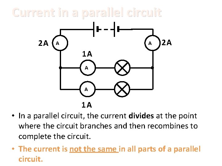 Current in a parallel circuit 2 A A A 2 A 1 A A