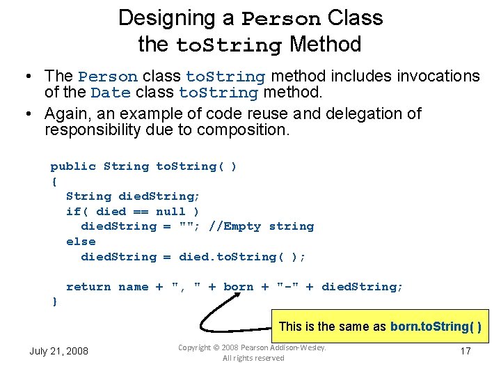 Designing a Person Class the to. String Method • The Person class to. String