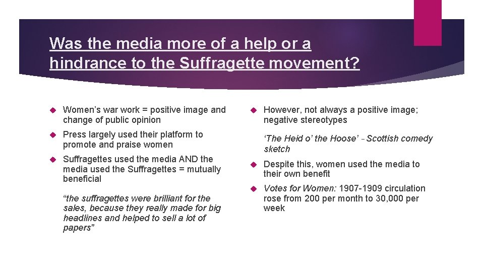 Was the media more of a help or a hindrance to the Suffragette movement?