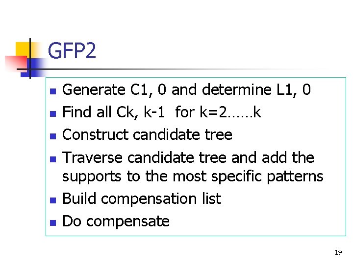 GFP 2 n n n Generate C 1, 0 and determine L 1, 0
