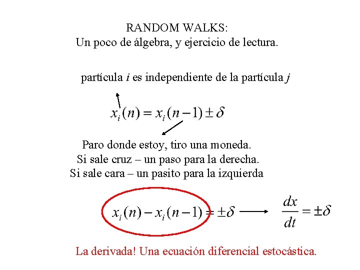 RANDOM WALKS: Un poco de álgebra, y ejercicio de lectura. partícula i es independiente