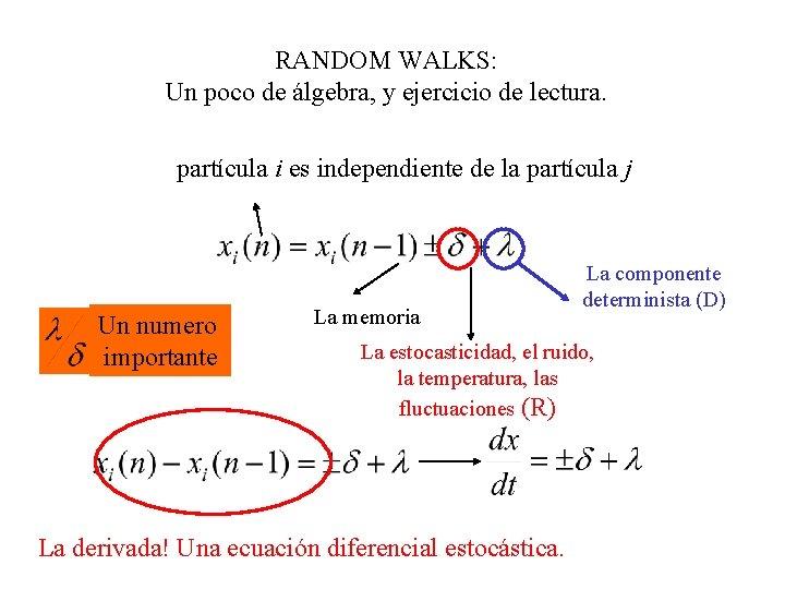 RANDOM WALKS: Un poco de álgebra, y ejercicio de lectura. partícula i es independiente