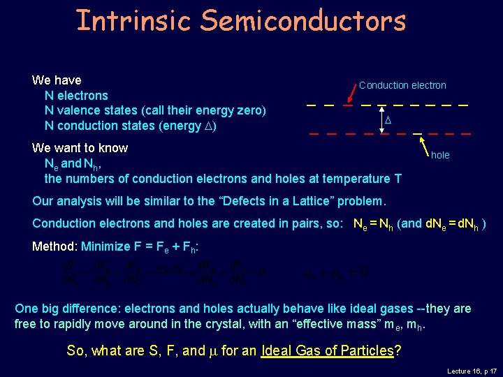 Intrinsic Semiconductors We have N electrons N valence states (call their energy zero) N