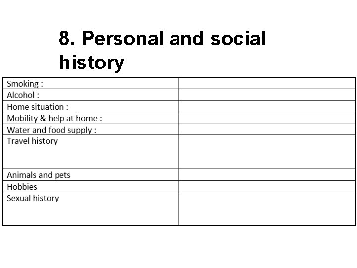 8. Personal and social history 