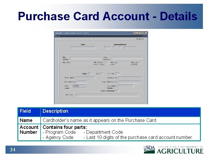 Purchase Card Account - Details Field Description Name Cardholder’s name as it appears on