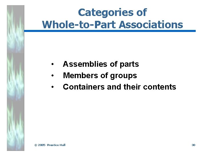 Categories of Whole-to-Part Associations • • • Assemblies of parts Members of groups Containers