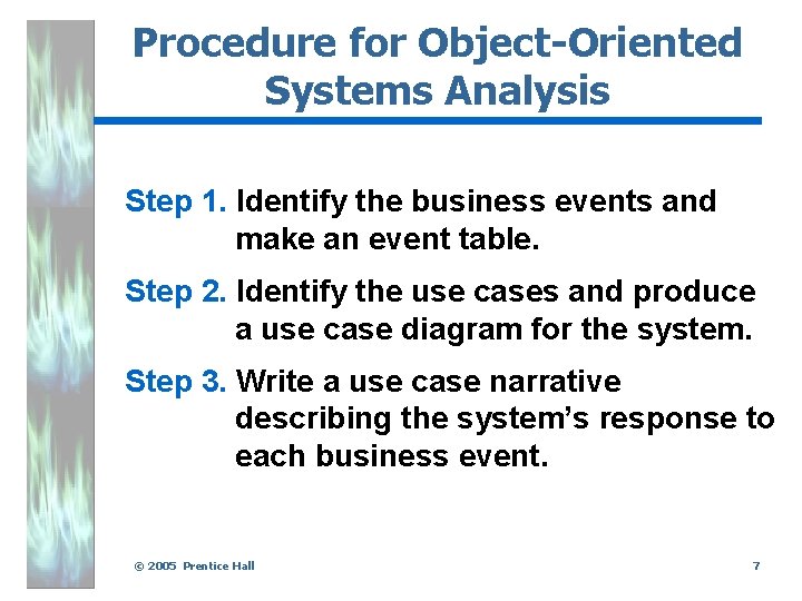 Procedure for Object-Oriented Systems Analysis Step 1. Identify the business events and make an