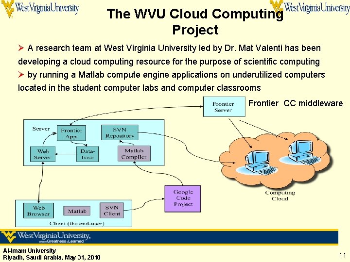 The WVU Cloud Computing Project Ø A research team at West Virginia University led The WVU Cloud Computing Project Ø A research team at West Virginia University led