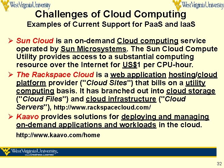 Challenges of Cloud Computing Examples of Current Support for Paa. S and Iaa. S Challenges of Cloud Computing Examples of Current Support for Paa. S and Iaa. S