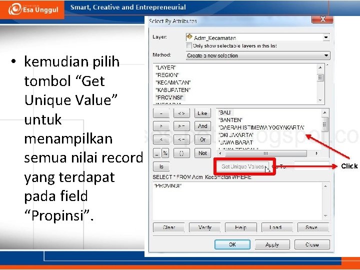  • kemudian pilih tombol “Get Unique Value” untuk menampilkan semua nilai record yang