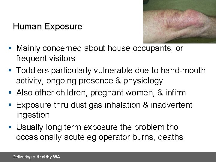 Human Exposure § Mainly concerned about house occupants, or frequent visitors § Toddlers particularly