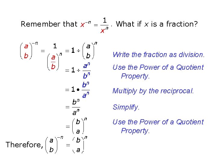 Remember that . What if x is a fraction? Write the fraction as division.