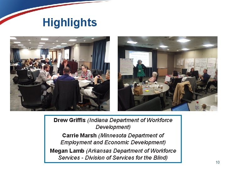 Highlights Drew Griffis (Indiana Department of Workforce Development) Carrie Marsh (Minnesota Department of Employment