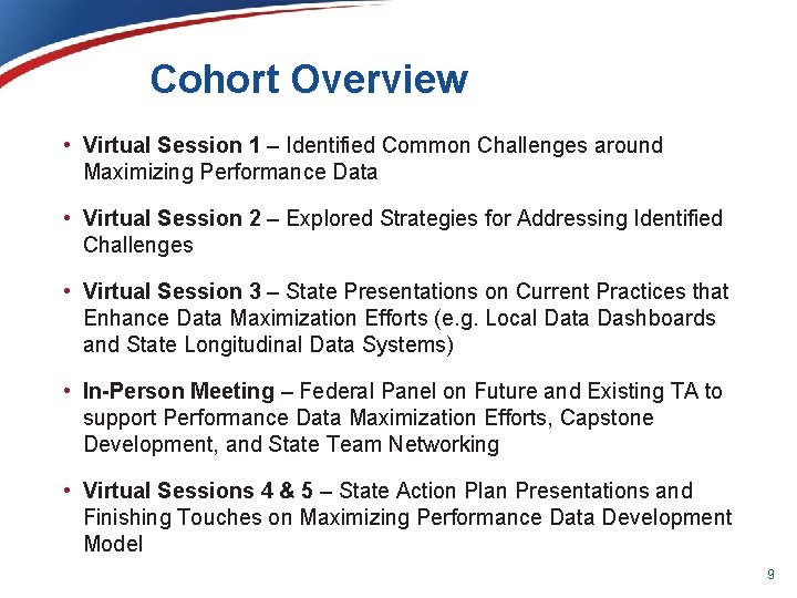 Cohort Overview • Virtual Session 1 – Identified Common Challenges around Maximizing Performance Data