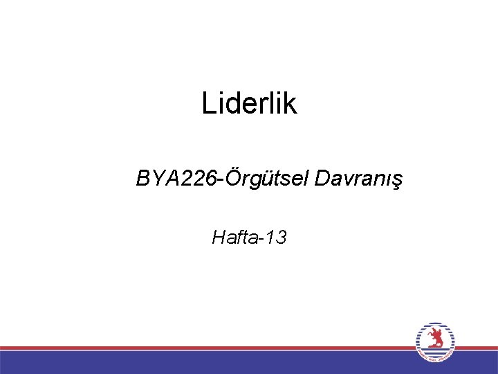 Liderlik BYA 226 -Örgütsel Davranış Hafta-13 