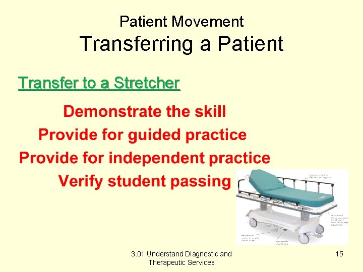 Patient Movement Transferring a Patient Transfer to a Stretcher 3. 01 Understand Diagnostic and