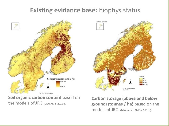 Existing evidance base: biophys status Soil organic carbon content based on the models of