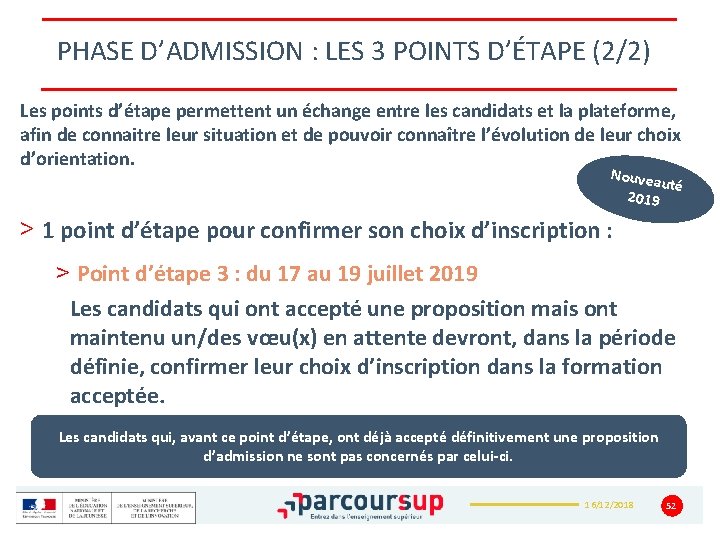 PHASE D’ADMISSION : LES 3 POINTS D’ÉTAPE (2/2) Les points d’étape permettent un échange