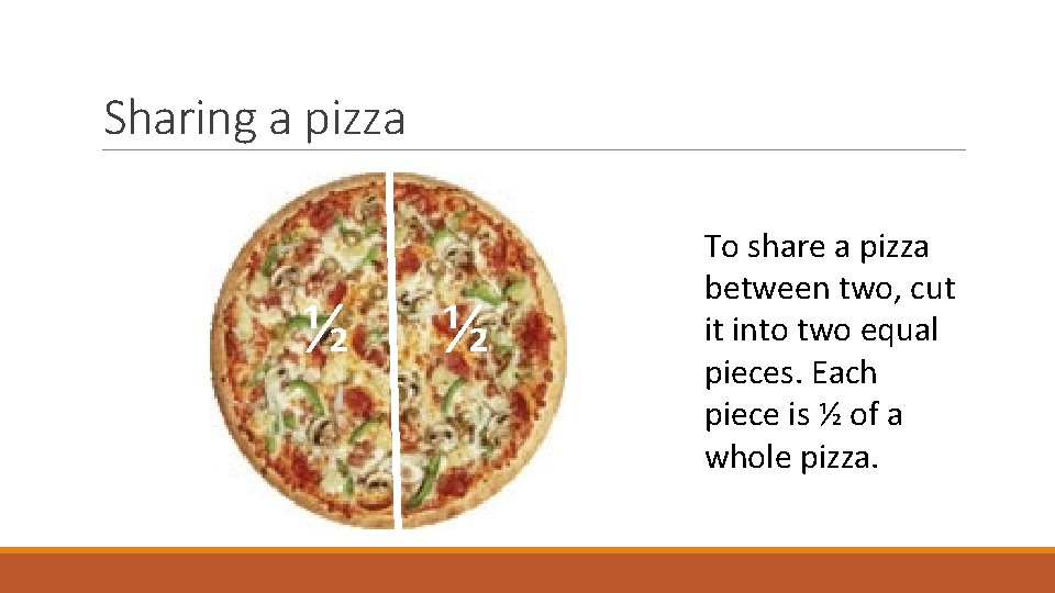 Sharing a pizza ½ ½ To share a pizza between two, cut it into Sharing a pizza ½ ½ To share a pizza between two, cut it into
