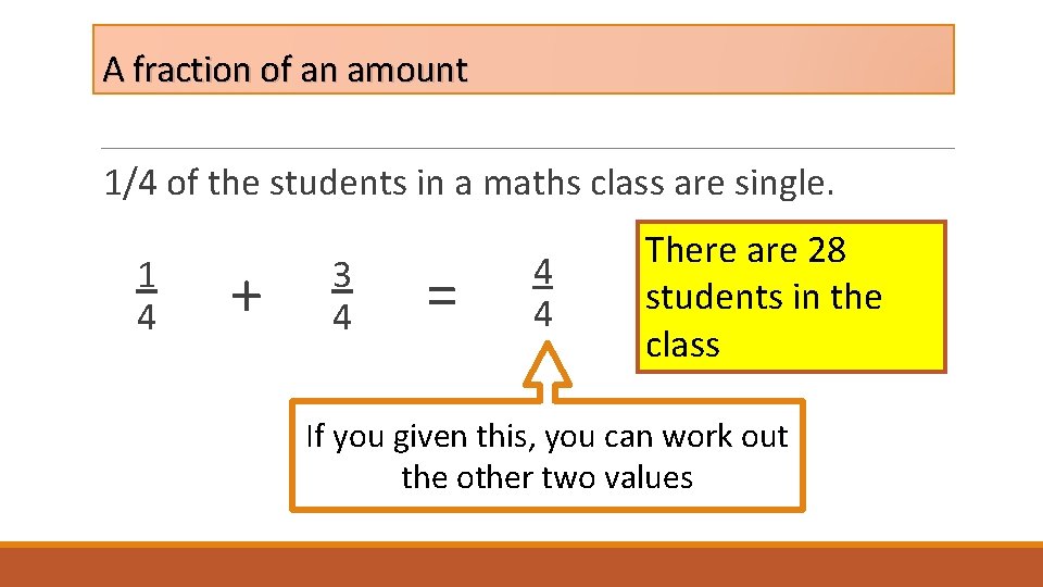 A fraction of an amount 1/4 of the students in a maths class are A fraction of an amount 1/4 of the students in a maths class are