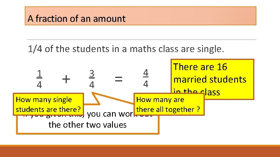 A fraction of an amount 1/4 of the students in a maths class are A fraction of an amount 1/4 of the students in a maths class are