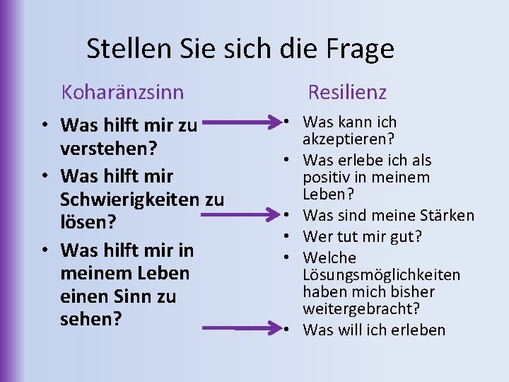 Stellen Sie sich die Frage Koharänzsinn • Was hilft mir zu verstehen? • Was