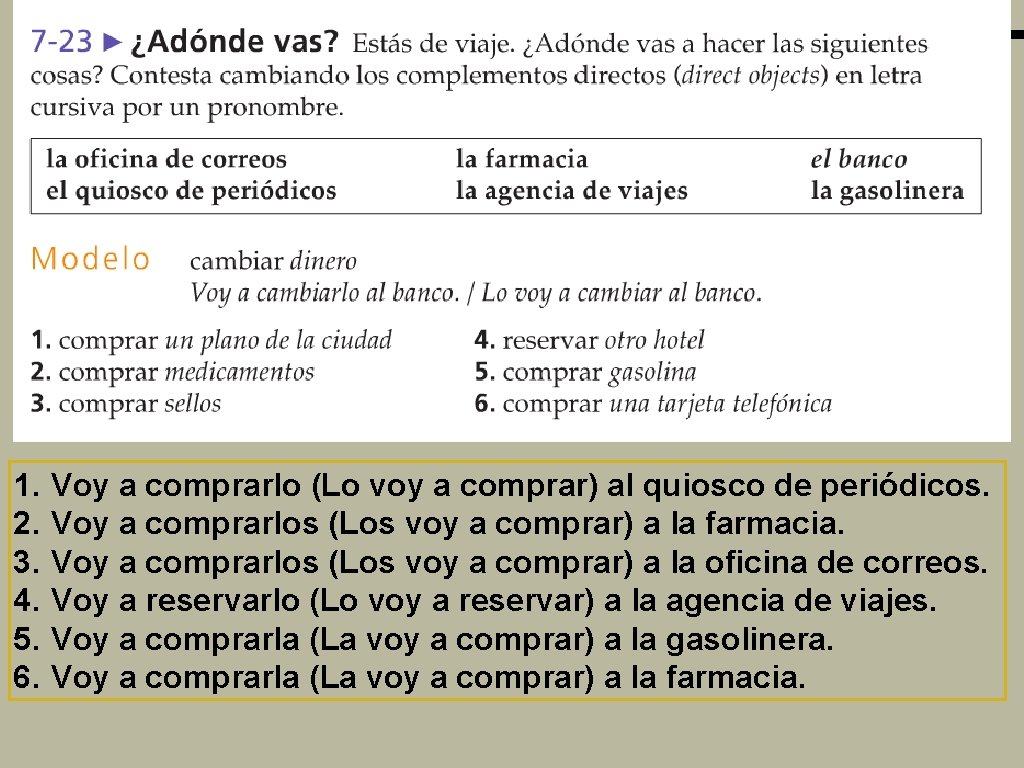 1. 2. 3. 4. 5. 6. Voy a comprarlo (Lo voy a comprar) al