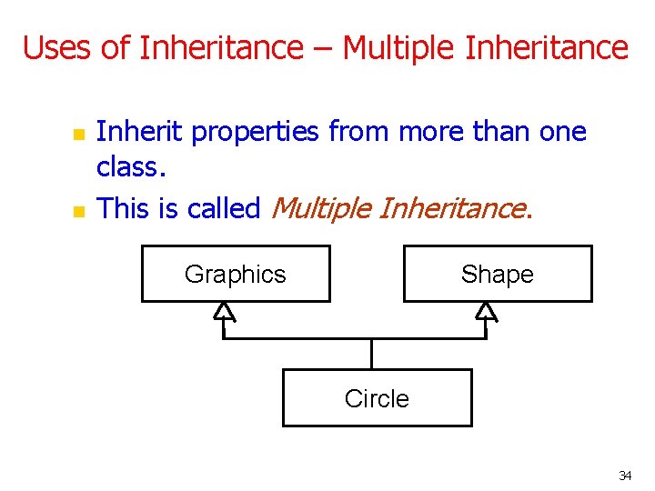 Uses of Inheritance – Multiple Inheritance n n Inherit properties from more than one Uses of Inheritance – Multiple Inheritance n n Inherit properties from more than one