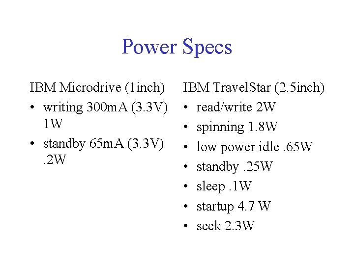 Power Specs IBM Microdrive (1 inch) • writing 300 m. A (3. 3 V)