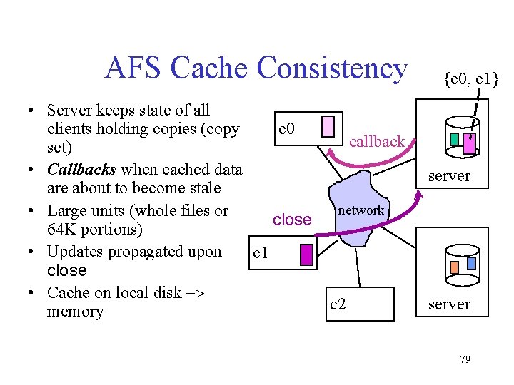 AFS Cache Consistency • Server keeps state of all c 0 clients holding copies