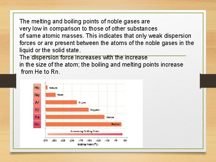 The melting and boiling points of noble gases are very low in comparison to
