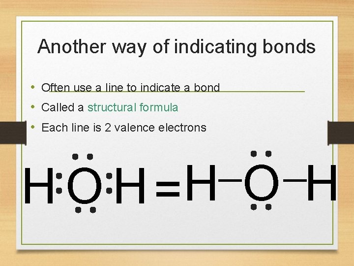 Another way of indicating bonds • Often use a line to indicate a bond