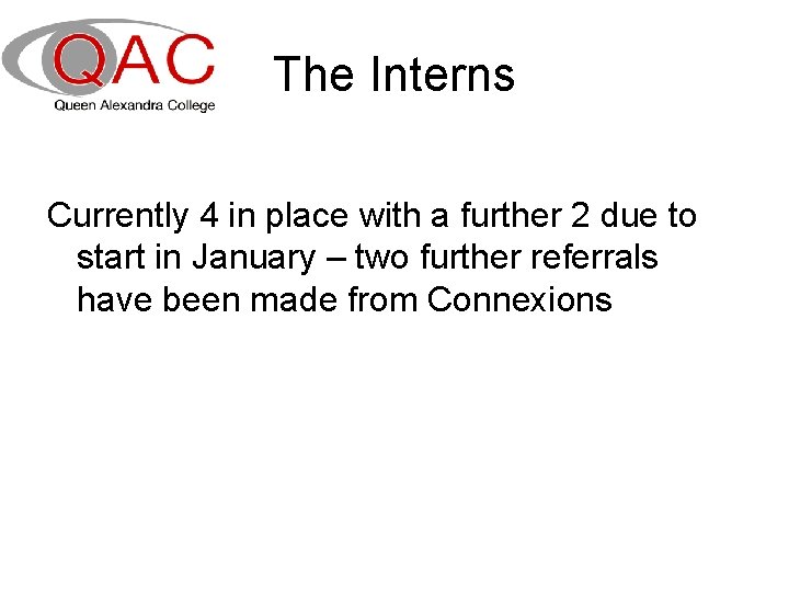 The Interns Currently 4 in place with a further 2 due to start in