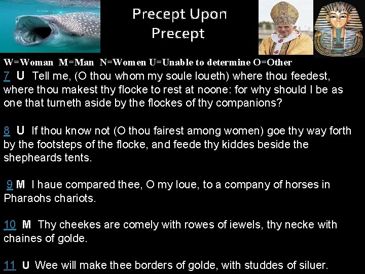 Precept Upon Precept W=Woman M=Man N=Women U=Unable to determine O=Other 7 U Tell me,